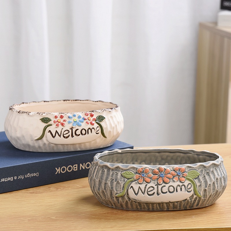 Creative large-diameter ceramic succulent pot platter combination, coarse earthenware breathable succulent group growth POTS of different diameters wholesale pic 3