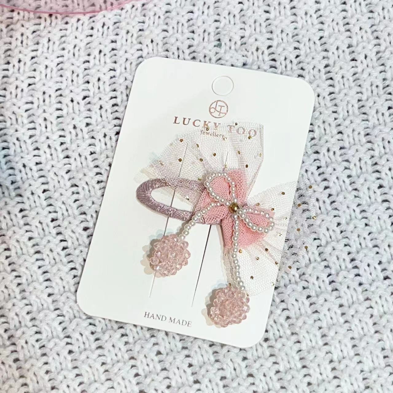 发夹LT10320韩版新款串珠珍珠樱桃莎莎领结发饰发夹详情2