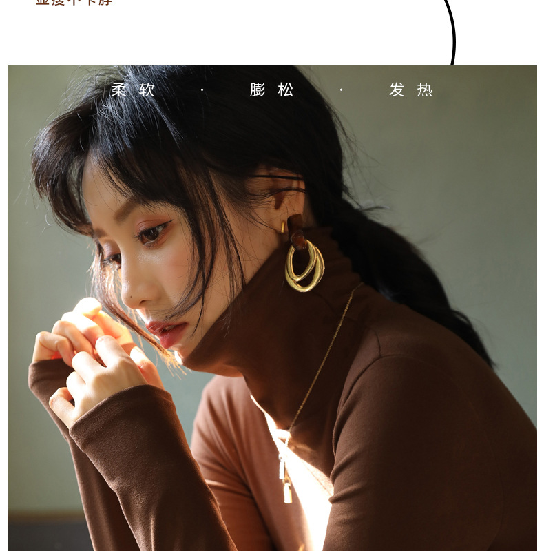 A solid-color German fleece dui high-neck base layer for women, paired with a thick and fleece long-sleeved base layer and a tight T-shirt for autumn and winter pic 6