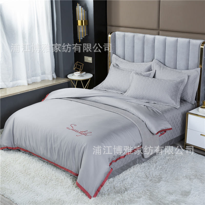 Wholesale of new light luxury 60s long-staple cotton bed cover three-piece set, quilted quilt with thickened cotton interlining, pure cotton bed cover pillowcase pic 15