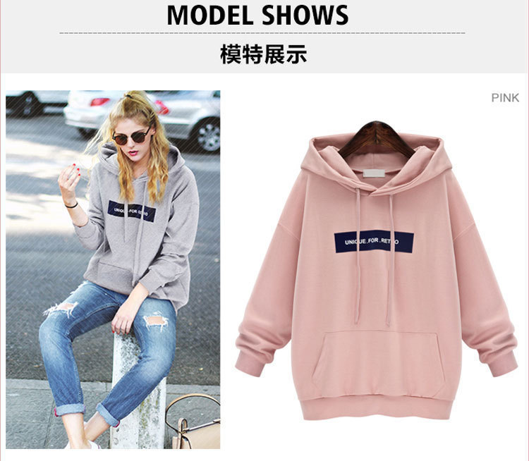 A new large-sized, fleece and thickened hooded sweatshirt for women with loose long-sleeved sleeves pic 6