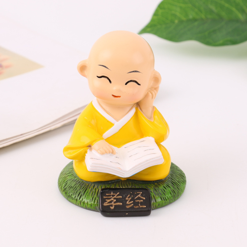 新款可爱卡通桌面小摆件四书五经博学看书小和尚树脂工艺品摆件详情2