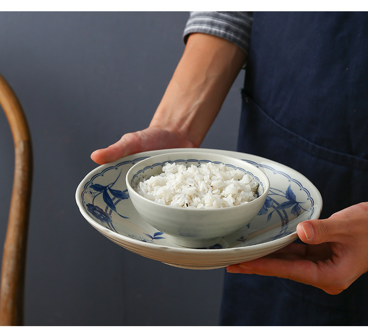 Japanese retro-style ceramic tableware, home blue and white underglaze color creative plates, flat plates, and personalized salad bowls pic 13
