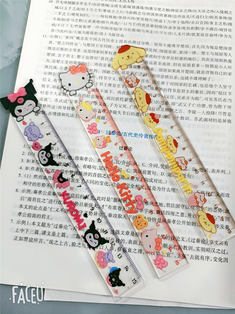 Cute and creative Sanrio cartoon pattern acrylic double-layer transparent student measuring 15CM stationery ruler pic 3