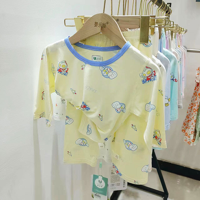 夏季新品小童中童天丝莫代尔空调服儿童七分袖冰爽家居服套装薄款详情13