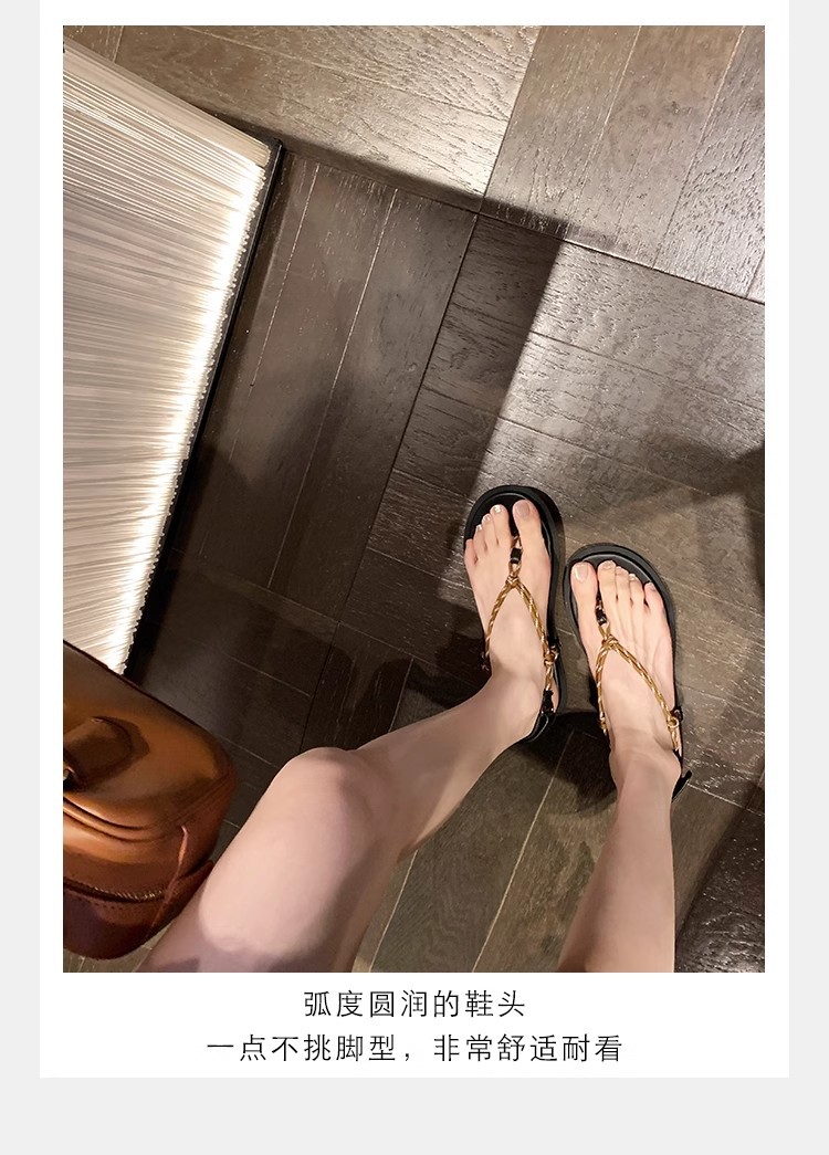 葡萄妈闪闪水钻~罗马风平底绳结百搭夹趾外穿人字拖凉鞋女夏季款详情23
