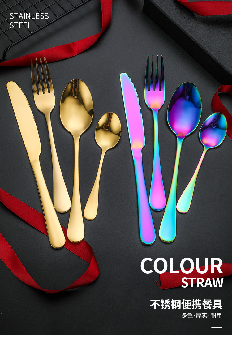 Amazon Stainless Steel Tableware Knife, Fork and Spoon Set, Cross-border Stainless Steel knife, fork and Spoon Gift Box 4-piece set, 24-piece set pic 1