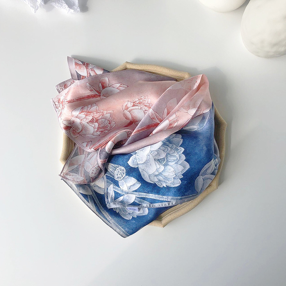 Wholesale silk scarves for overseas gifts and return gifts, cross-border silk autumn and winter decorative plain crepe satin 53cm floral neckerchiefs, small square scarves pic 73