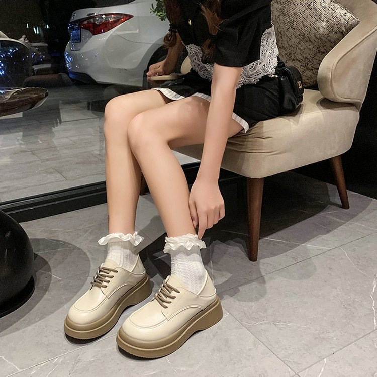 韩版简约休闲乐福鞋女2022秋季新款英伦风厚底单鞋时尚系带小皮鞋详情5