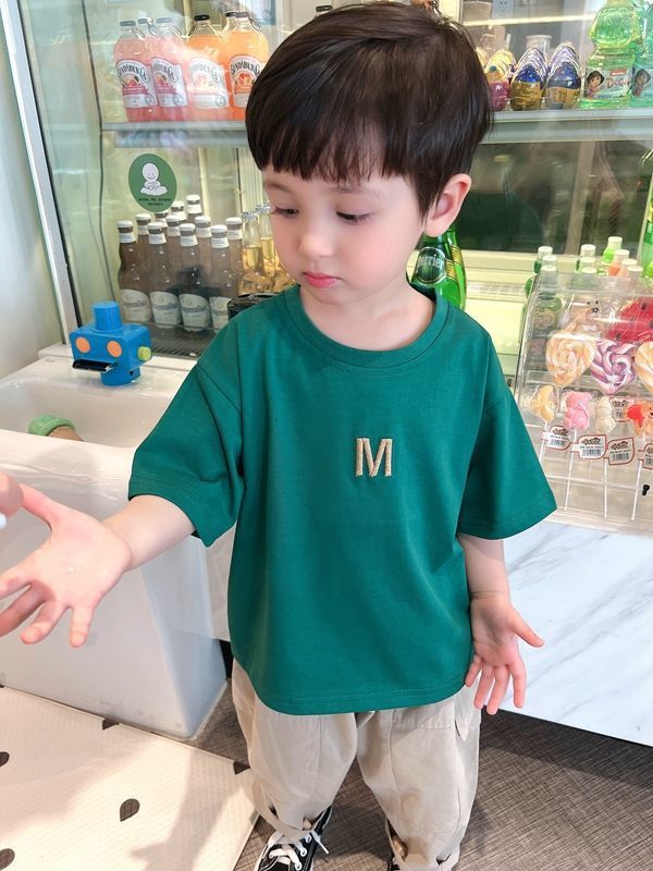 儿童简约短袖洋气男童字母恤2024夏季中小童宝宝圆领衫厂一件批发详情7