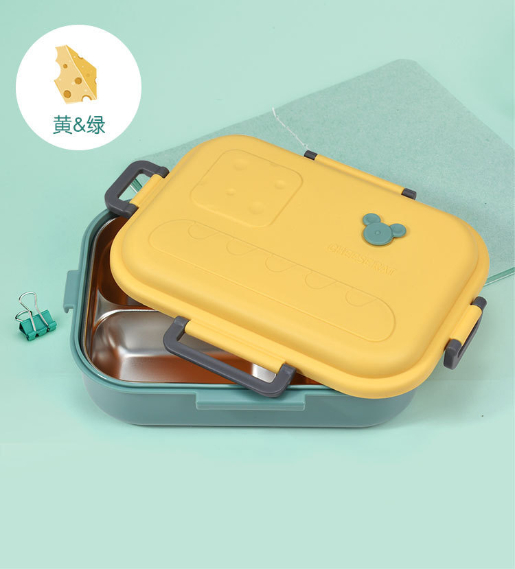 创意新款304不锈钢四扣学生饭盒上班族 三明治保温便当盒带盖套装详情24