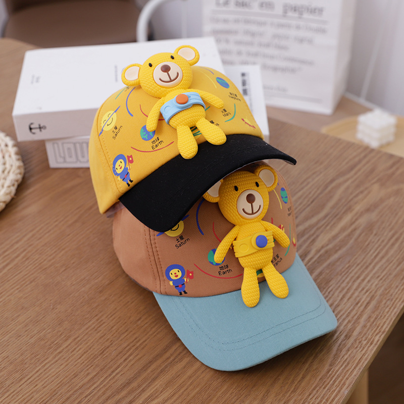 Korea cute bear kids baseball cap primavera nuevo estilo desmontable oso bebé sombra dutch tong cap wholesale tide pic 8
