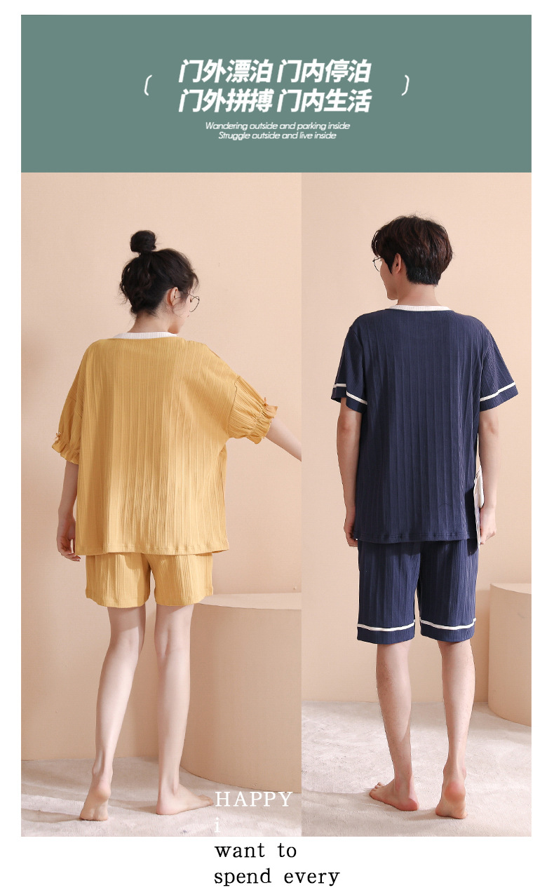 Novedades pareja manga corta pantalones cortos pijamas mujer verano slim algodón peinado hombre traje de hogar suelto casual cartoon pic 20