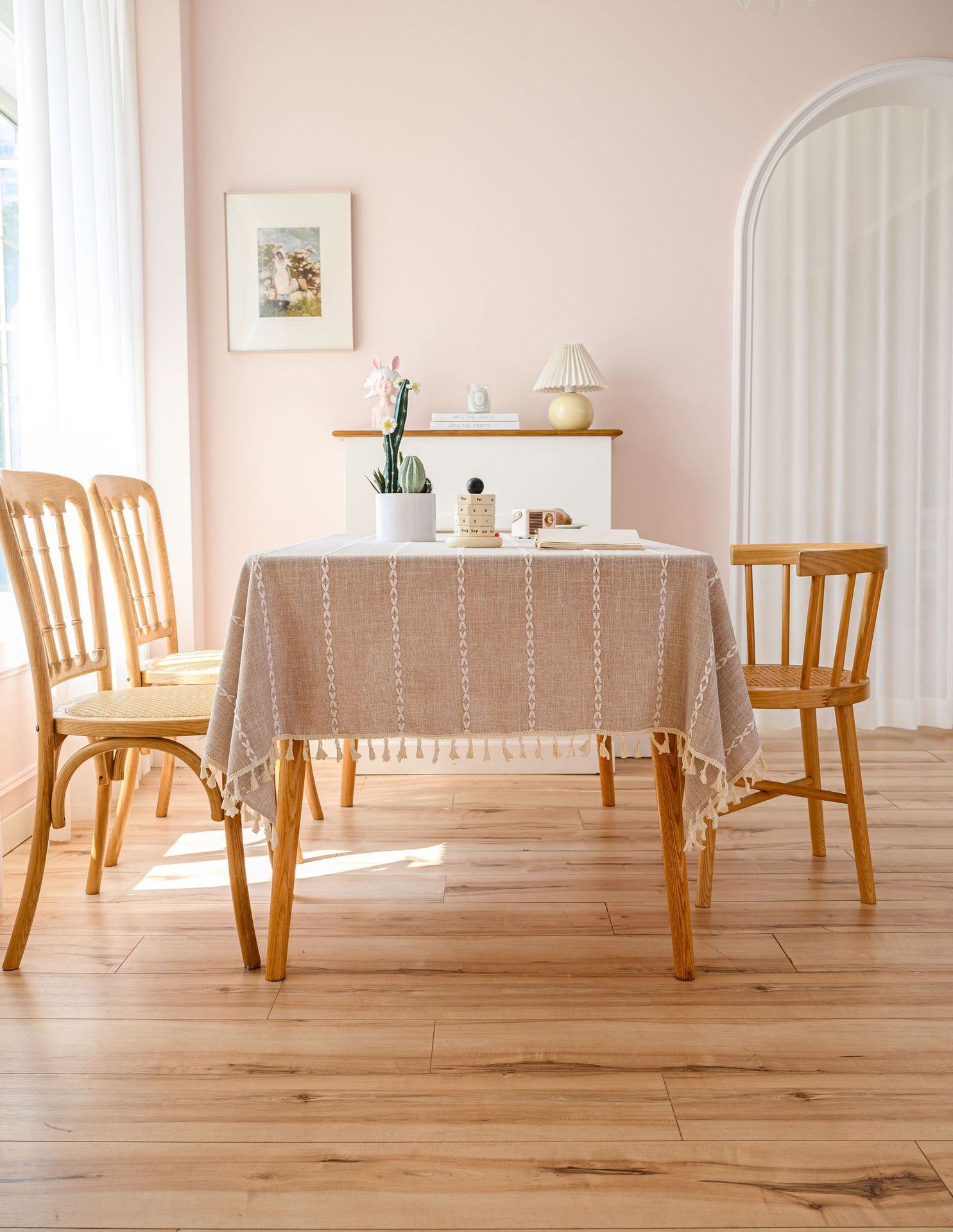 Cross-border three-dimensional embroidered striped tablecloth, popular black solid color, white cotton and linen tablecloth cover, fabric outdoor party pic 46