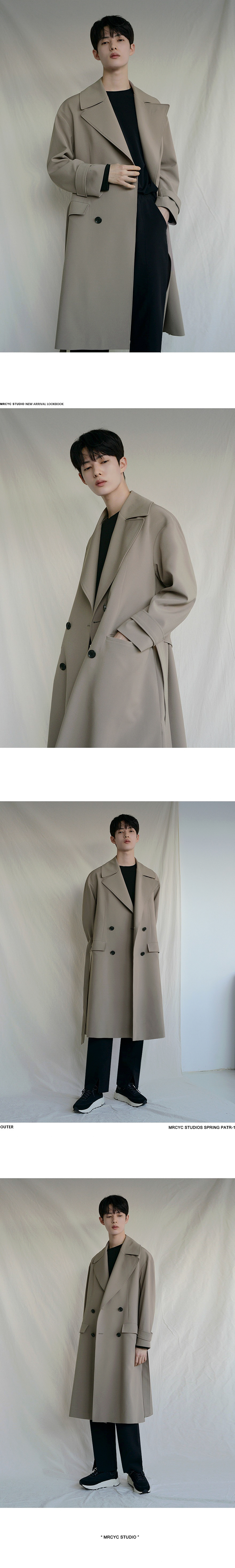 MYQ秋季韩版宽松纯色翻领男士中长款风衣卡其色披风轻熟外套男详情9
