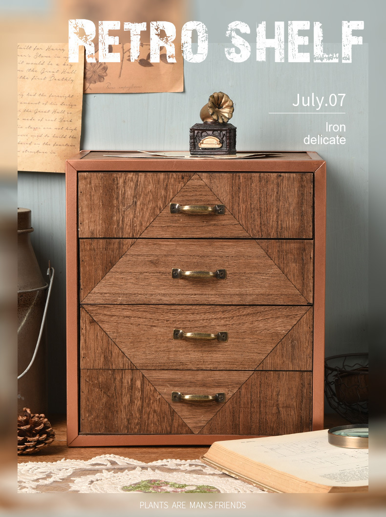 木质复古展示柜带抽屉化妆品杂物收纳盒家具北欧风桌面摆件收纳盒详情1