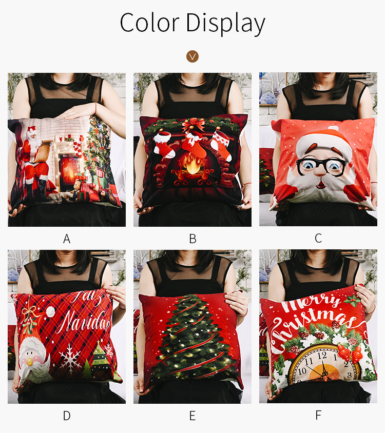 新款圣诞节装饰品创意绒布枕头套卡通老人印花枕套方形抱枕套详情5