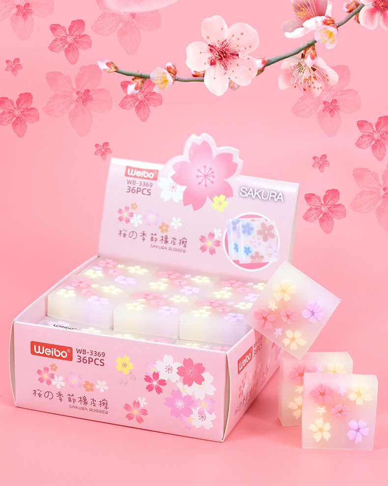 Weibo Stationery Wholesale Regular leather creative Erasers Square creative cute Sketch drawing erasers Cherry Blossom pic 1
