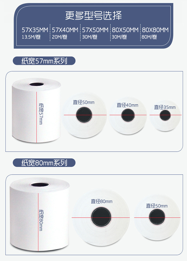 收银纸小票打印纸热敏57x50整箱po收机美团外卖卷纸80 58mm超薄款详情4