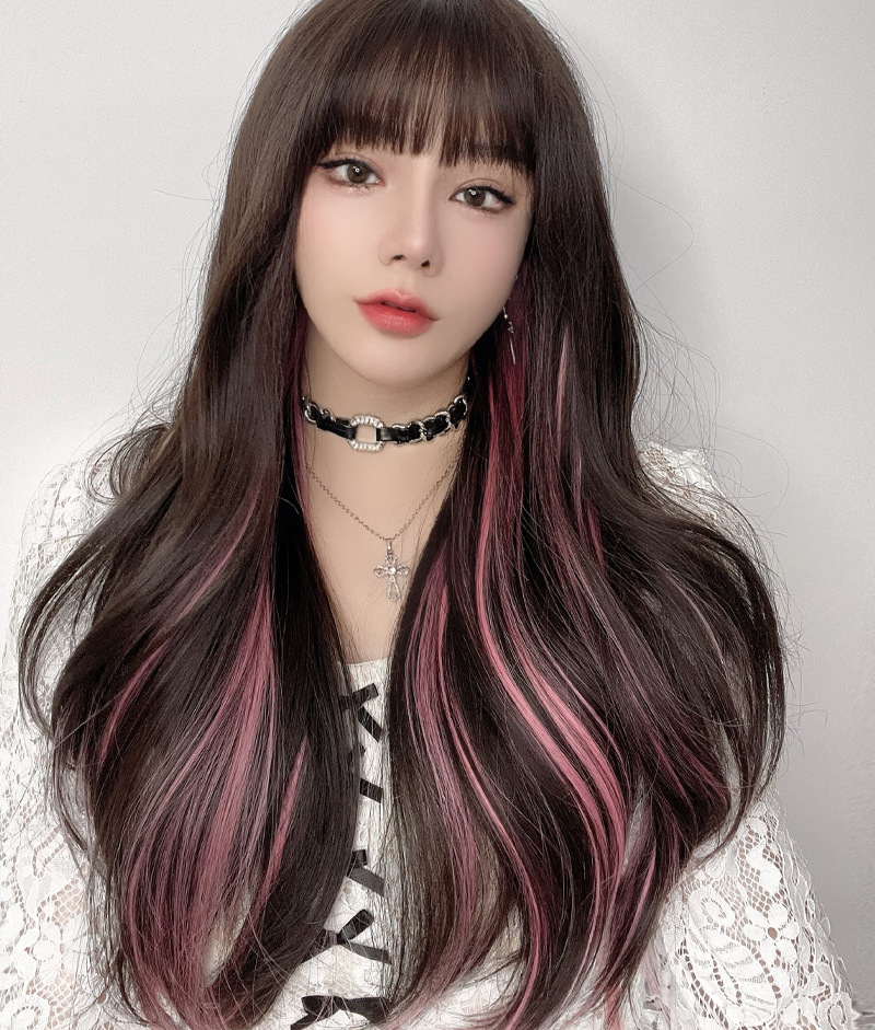 Jiahe wigs feature curly hair, long hair, natural air, bangs, and a trendy vibe. They are colorful ear-hanging, dyed, and highlighted personalized wigs pic 2