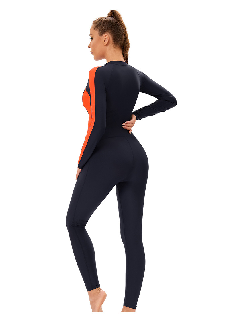 New color-block one-piece Muslim swimsuit for women, cross-border long-sleeved and long-sleeved trousers, conservative full-body zip-up swimsuit pic 18