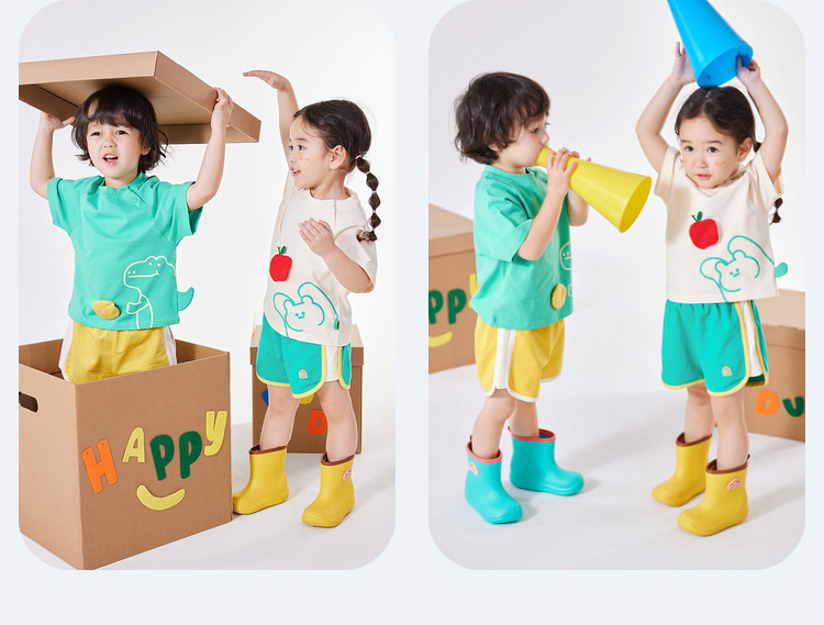 嘟嘟家儿童套装夏季宝宝短袖t恤夏装男童长裤女童体恤童装卡通潮详情21