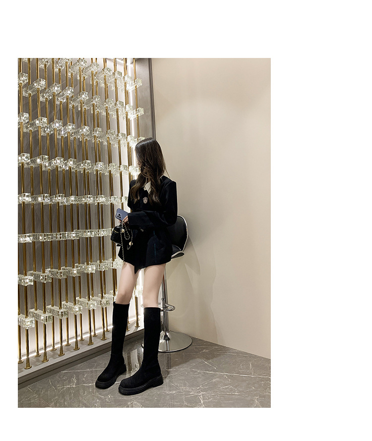 小个子长筒靴子女2024秋冬新款绒面弹力瘦瘦靴显瘦高筒性感长靴子详情8