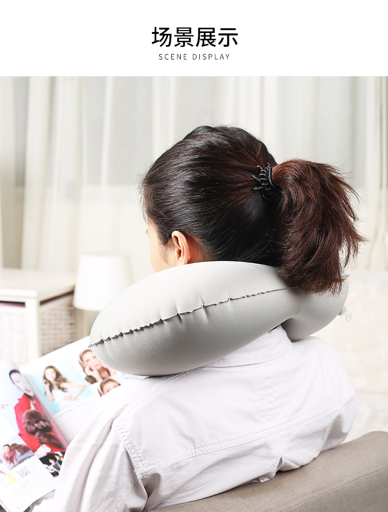 Cross-border best-selling self-inflating U-shaped pillow, a travel, car and plane magic tool, portable press and blow air neck protection pillow pic 12