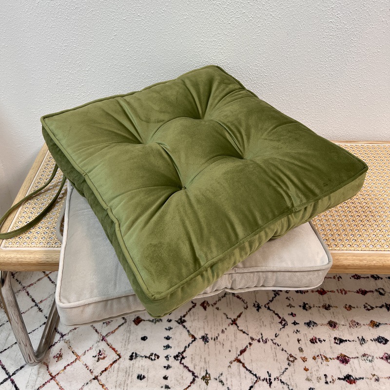 Thickened solid color velvet chair cushions for the bedroom floor, square anti-slip strap floor cushions suitable for all seasons pic 11