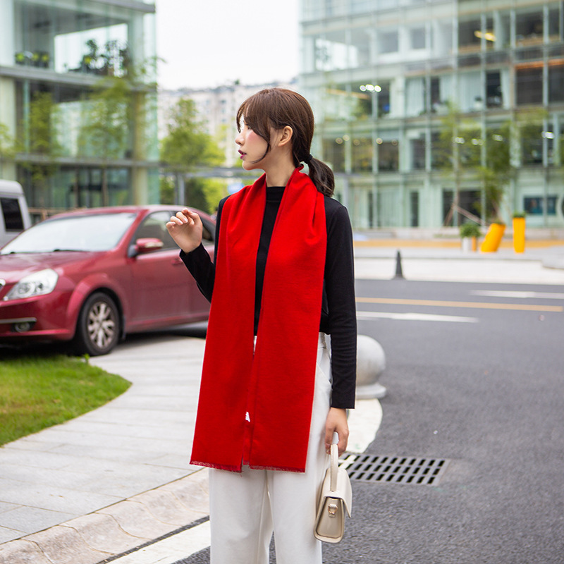 Autumn and winter silk velvet long scarf, Chinese red tassel warm scarf, company annual meeting souvenir shawl for women pic 28