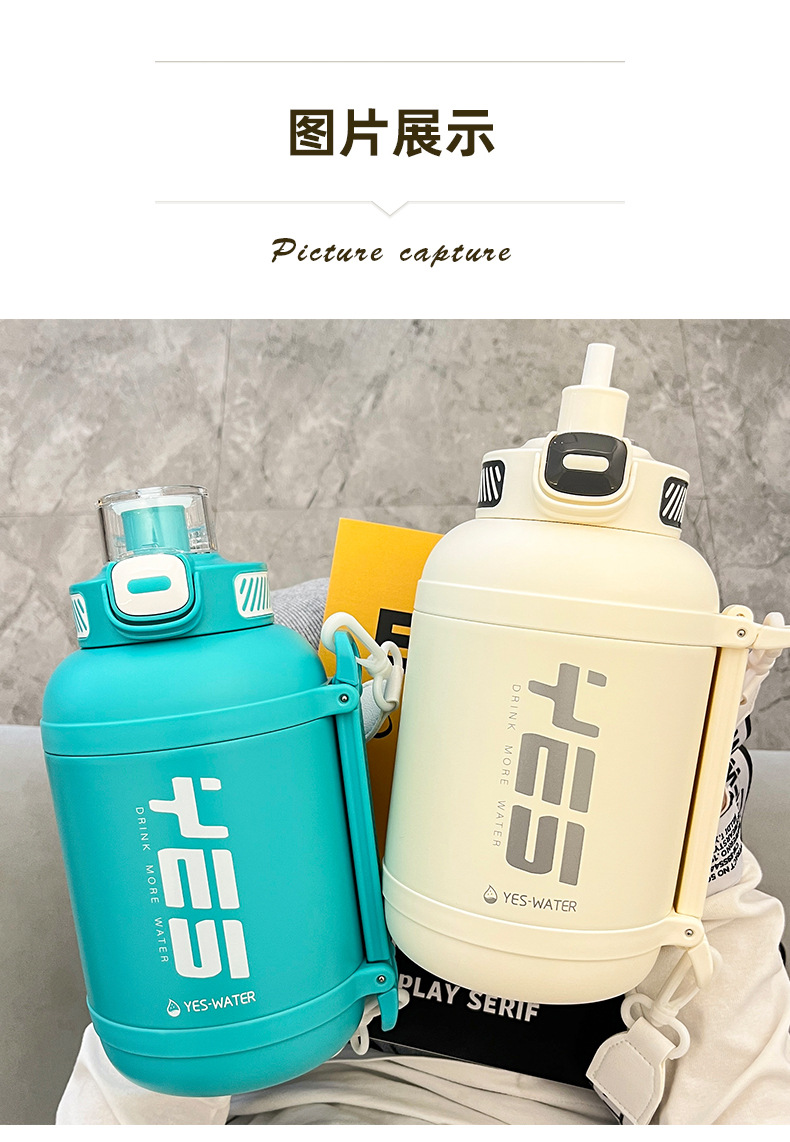 Giant insulated cup, 316 stainless steel ton bucket, sports and fitness large-belted cup, portable insulated water bottle with straw pic 35