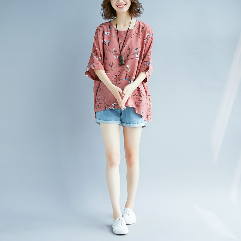 大码女装胖mm短袖t恤女夏季上衣显瘦超宽松印花雪纺衫200斤详情20