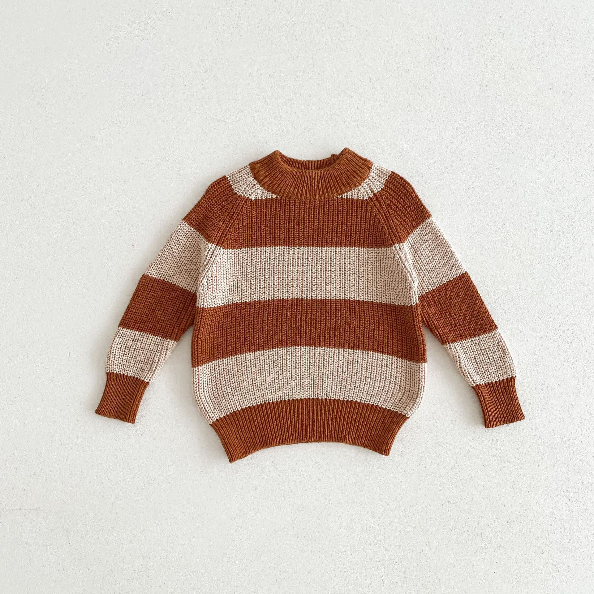 中小童2024秋季新款男女童韩版拼色针织套头上衣半高领内外穿毛衣详情9