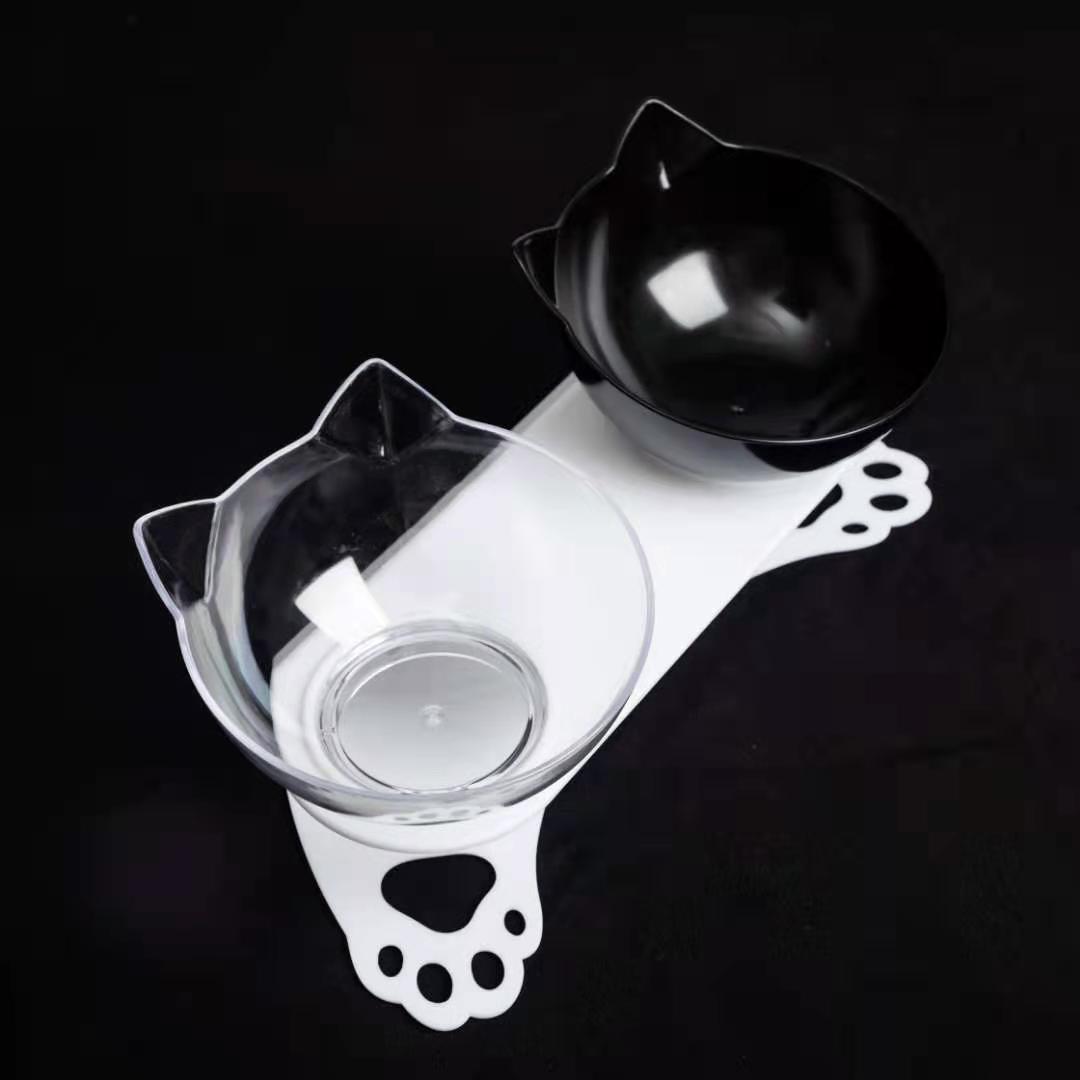 Pet bowl, cat neck guard, transparent tilted cat face, double bowl, dual-purpose, splash-proof dog food set in stock pic 1