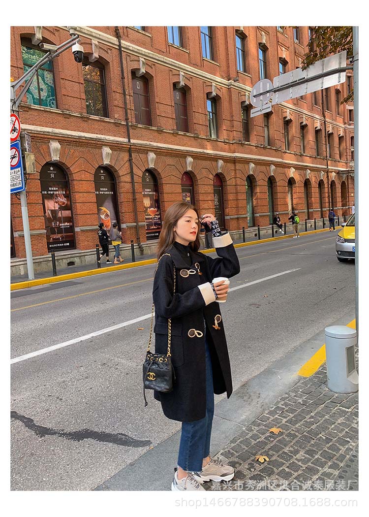 New mid-length woolen coat with horn buttons for women in autumn and winter, thickened knitted woolen sweater cardigan pic 21