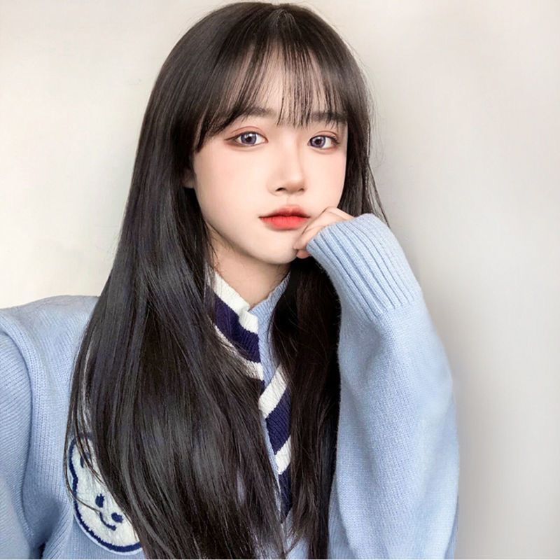 Wig for women, air bangs, medium-long straight hair, lolita full-length cosplay, medium-long hair available, full set of hair available for wholesale pic 6