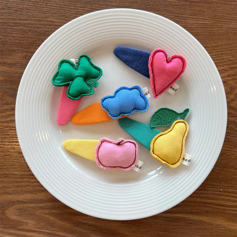 New handcrafted fruit fabric hair clips from South Korea, colorful and cute cloud cartoon girl hair clips, baby side clips, BB clips pic 4