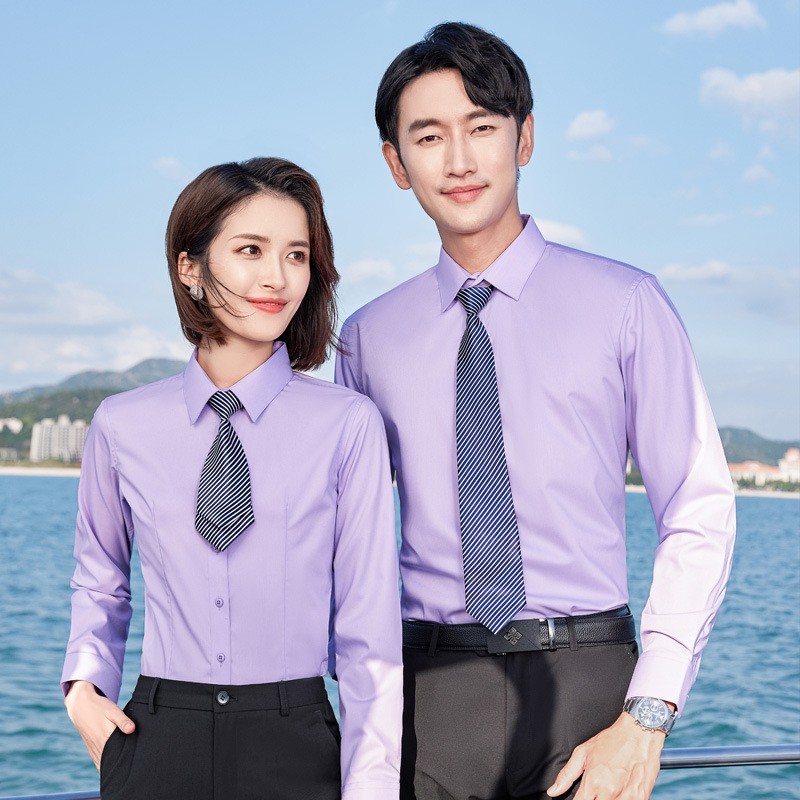 春秋男士职业装长袖衬衫平纹弹力男女同款工作服正装衬衣厂家直销详情20