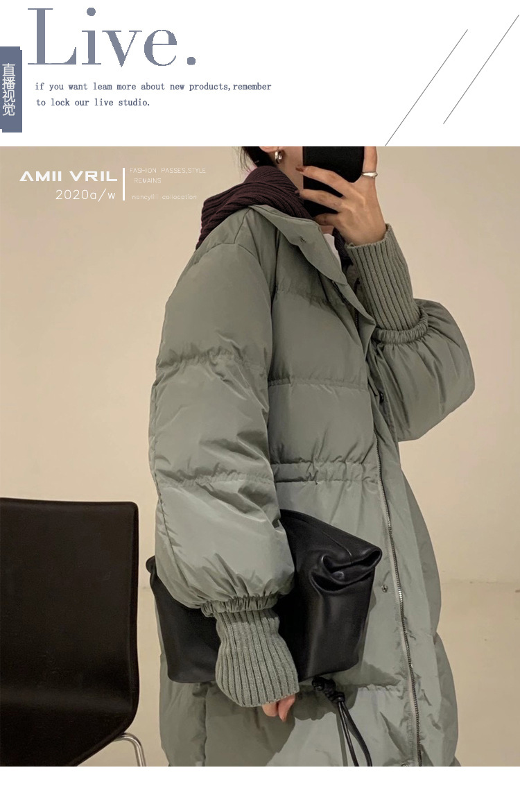 Down jacket for women, mid-length, knee-length style, 2022 Dongdaemun, South Korea, patchwork knitted hooded couple white duck down jacket trend pic 19