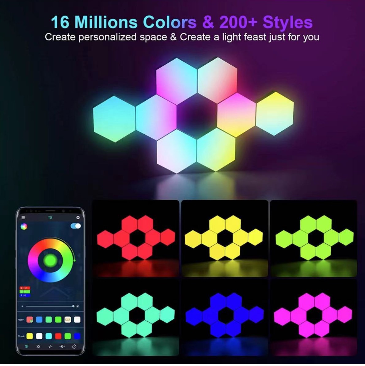 مصابيح التحكم في الصوت الصوتية والمصابيح التحكم في إيقاع الموسيقى (RGB) ذات الألوان المتطابقة، ومصابيح الكم الذكي pic 16