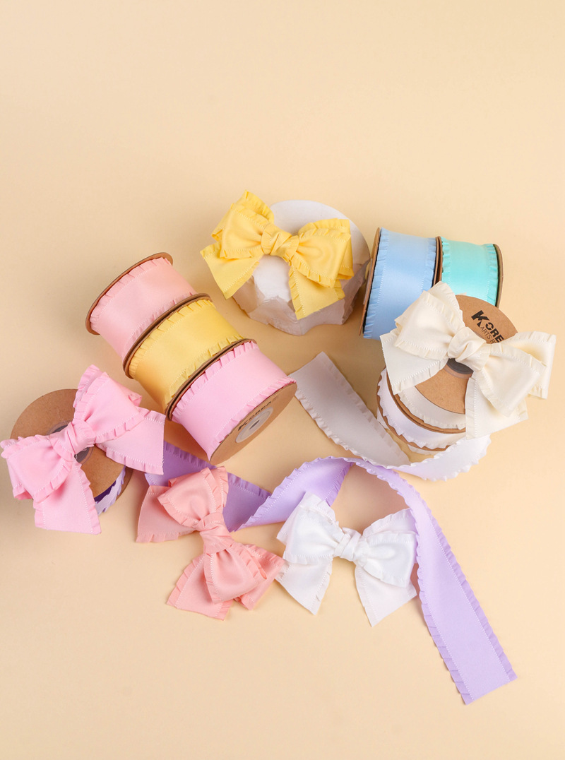 Classic thickened ruffled woven ribbon bow hair accessory clothing high-density wavy ribbon black fungus skirt hem satin ribbon pic 5