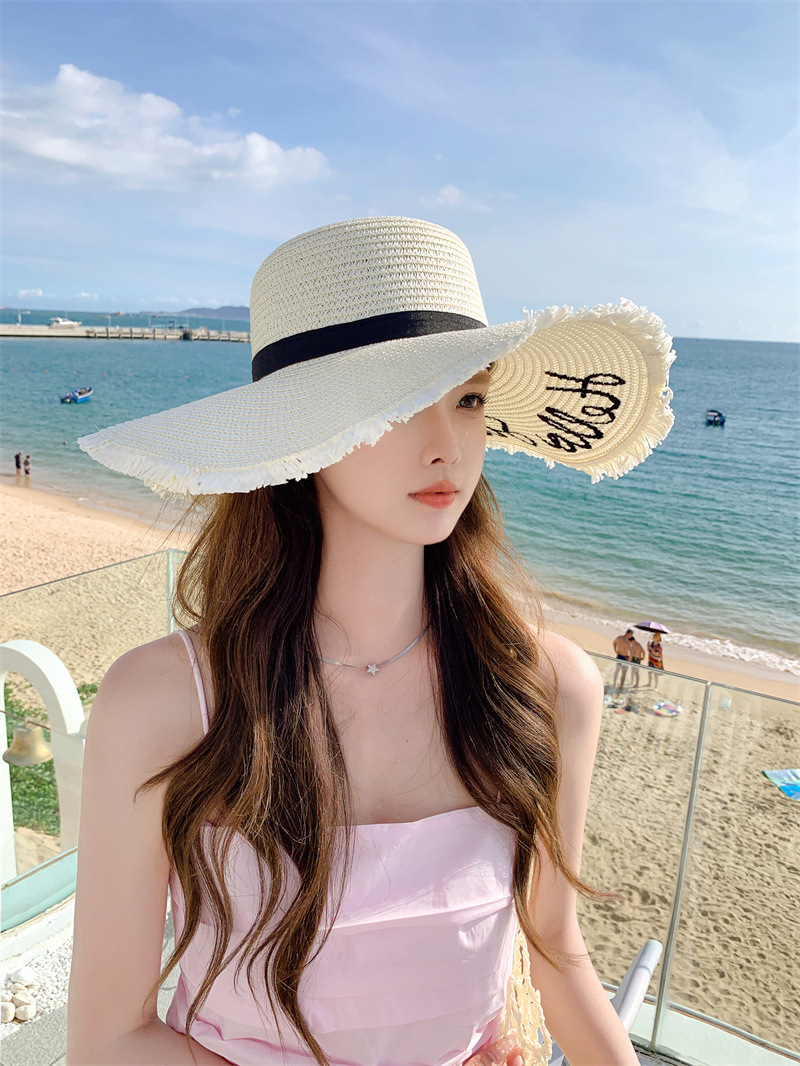 加大帽檐时尚遮阳帽子女士夏季休闲百搭字母防晒太阳帽韩版潮盆帽详情4