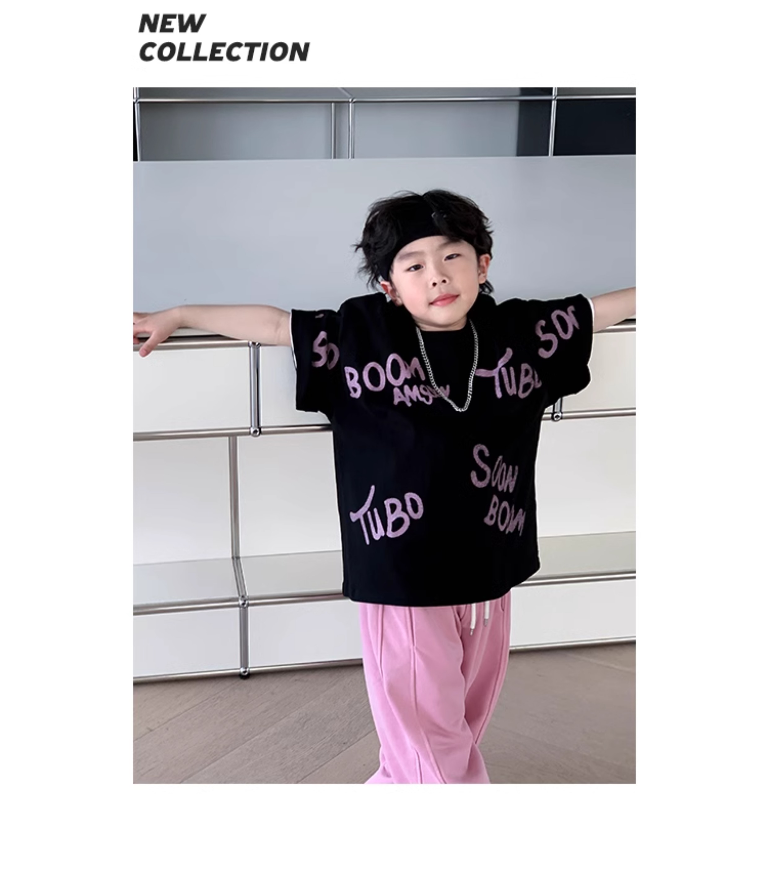 小小郑童装儿童夏装中大童痞帅棉粉黑字母男童短袖t恤2024新款详情15