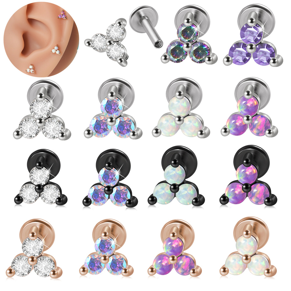 跨境澳宝唇钉 三角爪形锆石不锈钢内螺纹耳钉电镀多色内牙耳骨钉详情11