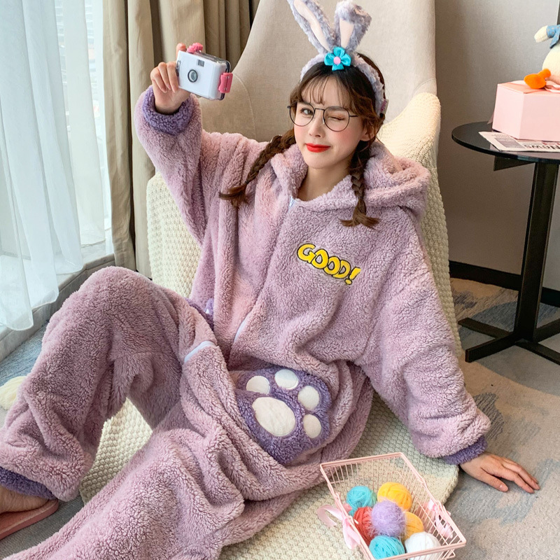 睡衣女珊瑚绒秋冬季学生加厚加绒法兰绒保暖甜美冬季天家居服套装详情23