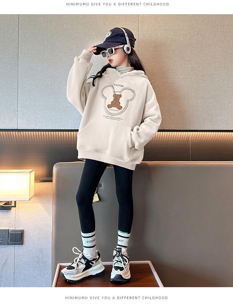 秋季新款儿童时尚带帽卫衣中大女童前置口袋卡通印花单件外穿上衣详情12