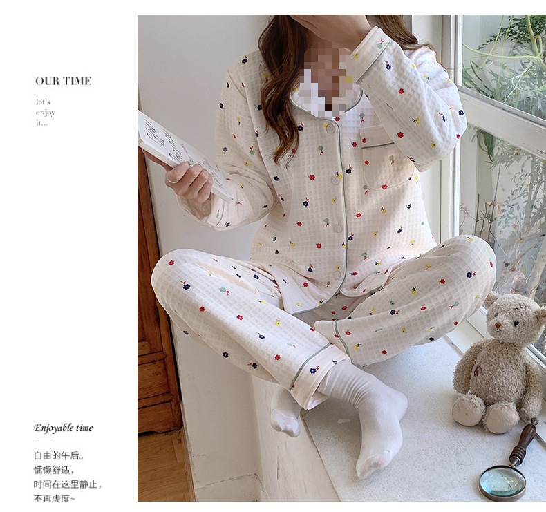棉睡衣秋冬季睡衣女空气夹层开衫少女款可爱卡通印花家居服套装详情7