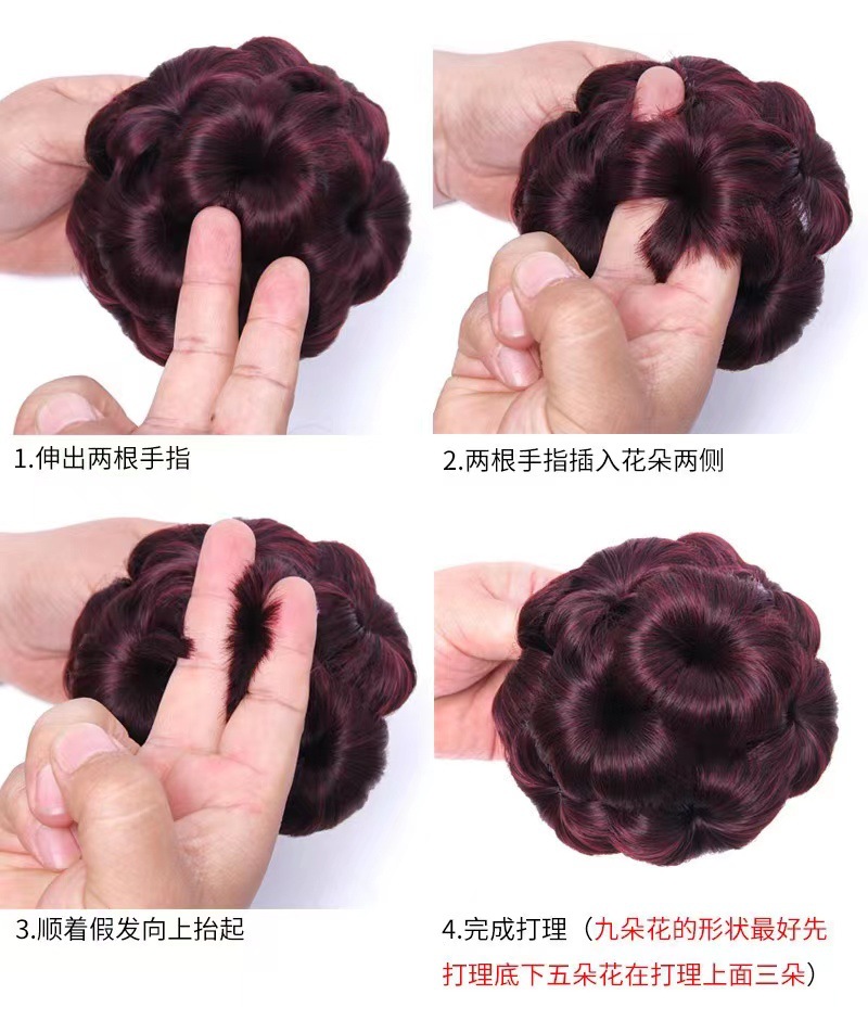 Cross-border special supply of high-temperature silk wigs, nine-flower coil hair sets, hair temples, ancient costume buns, hairpins, hair clips, hair bags, wig manufacturers pic 15