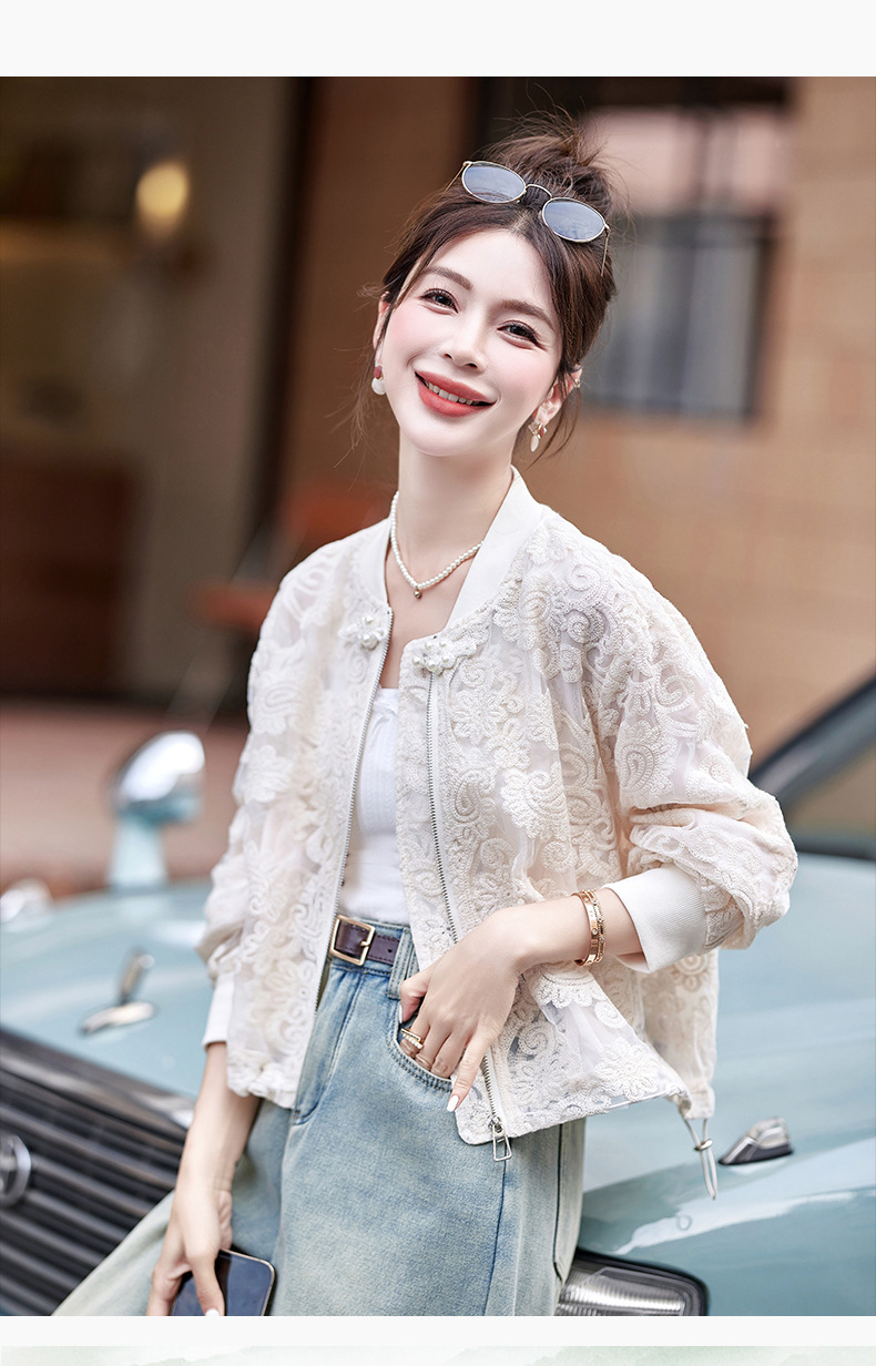 新中式国风蕾丝刺绣外套女2024新款春夏小个子短款防晒衣薄款上衣详情16