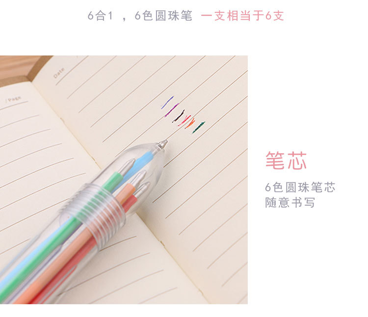 Creative transparent 6-color ballpoint pens, cute student stationery, multi-color pens, oil pens, and direct sales from the manufacturer of colored ballpoint pens pic 6